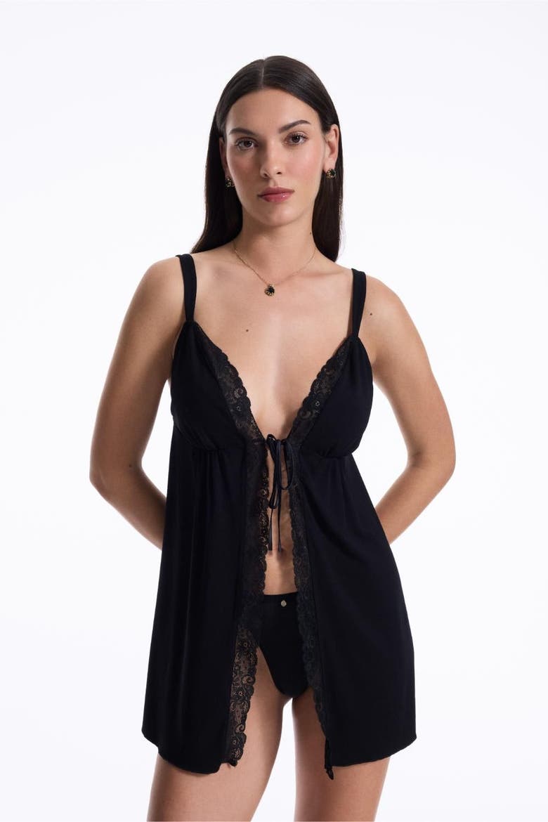 Mia Babydoll & Thong Set, Alternate, color, Black