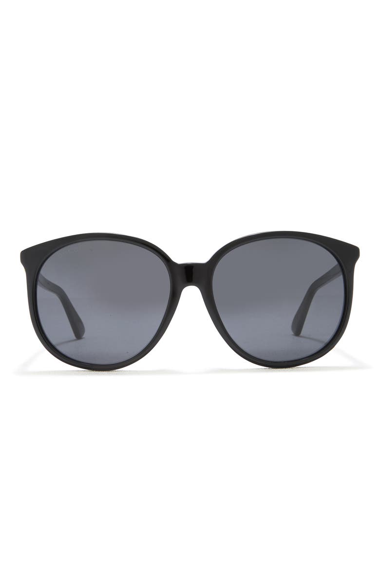 57mm Round Sunglasses, Main, color, SHINY BLACK