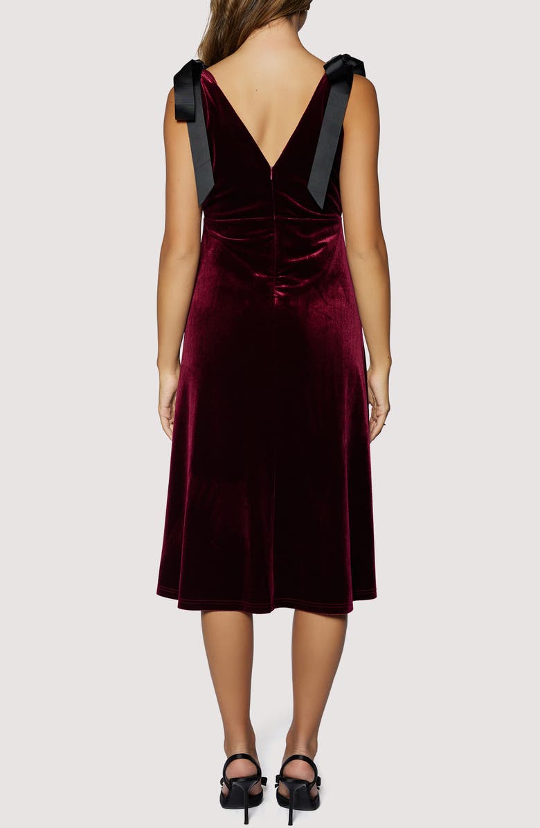 Lost + Wander Adorned Virtue Bow Detail Velvet Midi Dress, Alternate, color, Plum