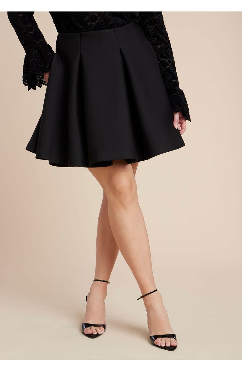 ELOQUII Flouncy Pleated Mini Skirt, Alternate, color, Black Onyx