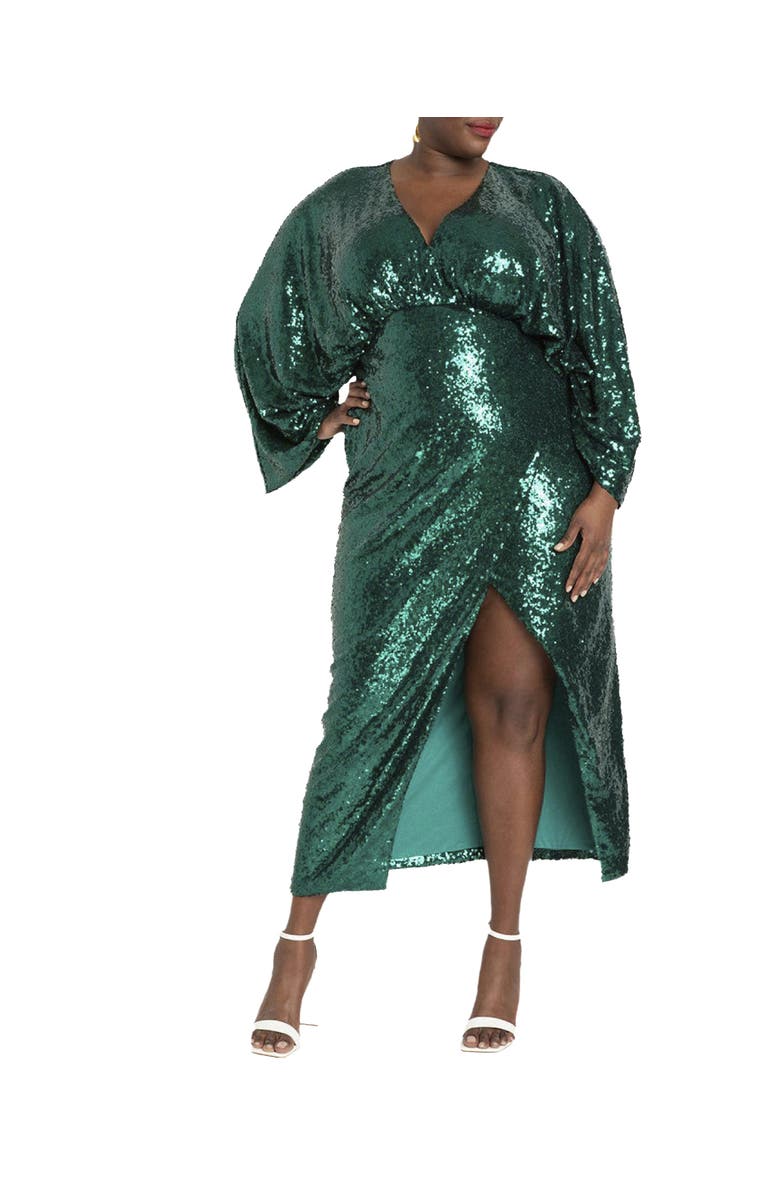 ELOQUII Dolman Sleeve Sequin Dress, Main, color, Emerald