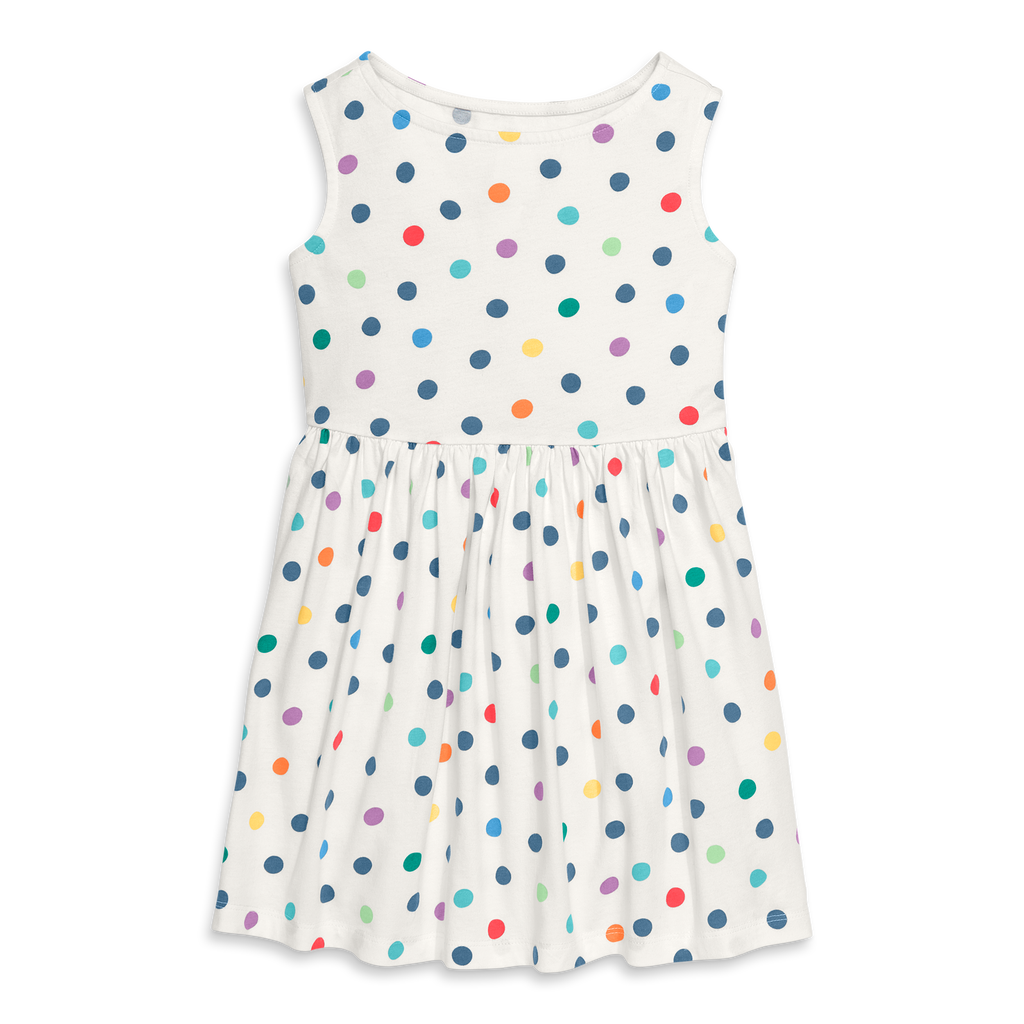Primary Kids Recess Dress In Rainbow Confetti Dots In Ivory Rainbow Dots