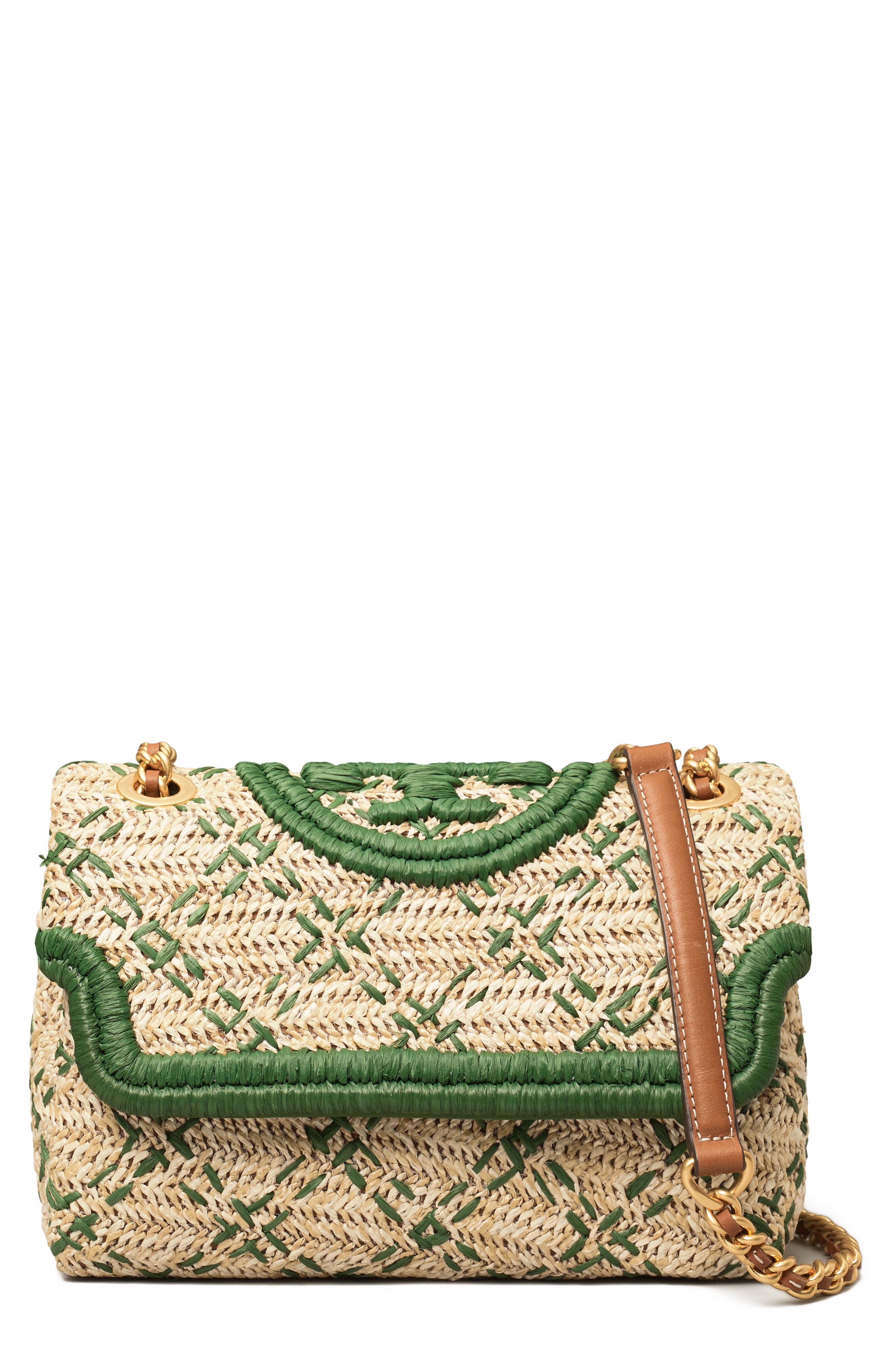 Tory Burch Small Fleming Straw Crossbody Bag, Main, color, 