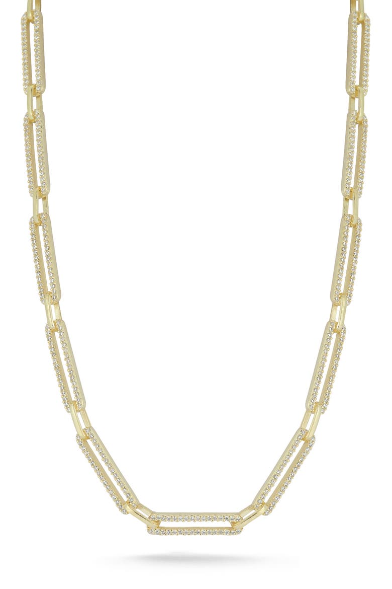 Pavé Cubic Zirconia Paper Clip Chain Necklace, Main, color, GOLD