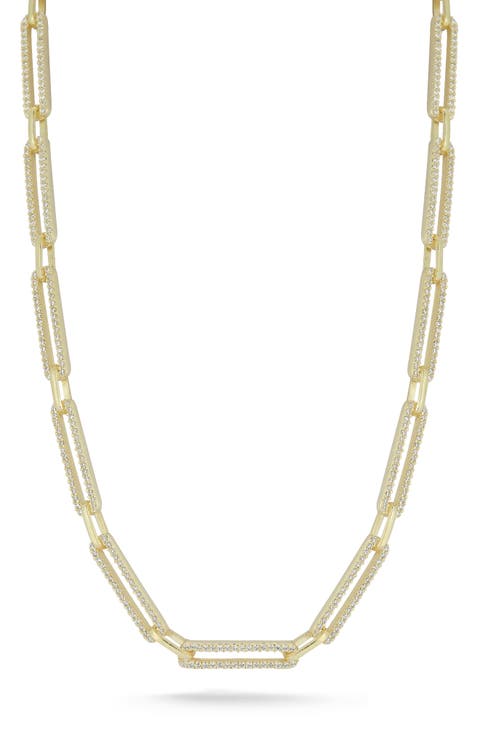 Pavé Cubic Zirconia Paper Clip Chain Necklace