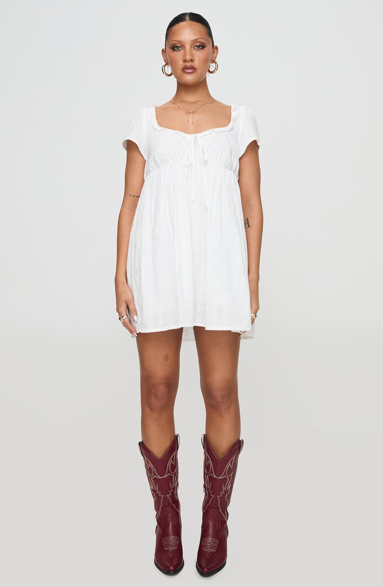 Princess Polly Monsterrat Tonal Stripe Recycled Cotton Babydoll Minidress, Alternate, color, White