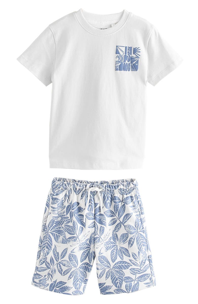 NEXT Kids' T-Shirt & Drawstring Shorts Set, Main, color, White/ Blue Surf