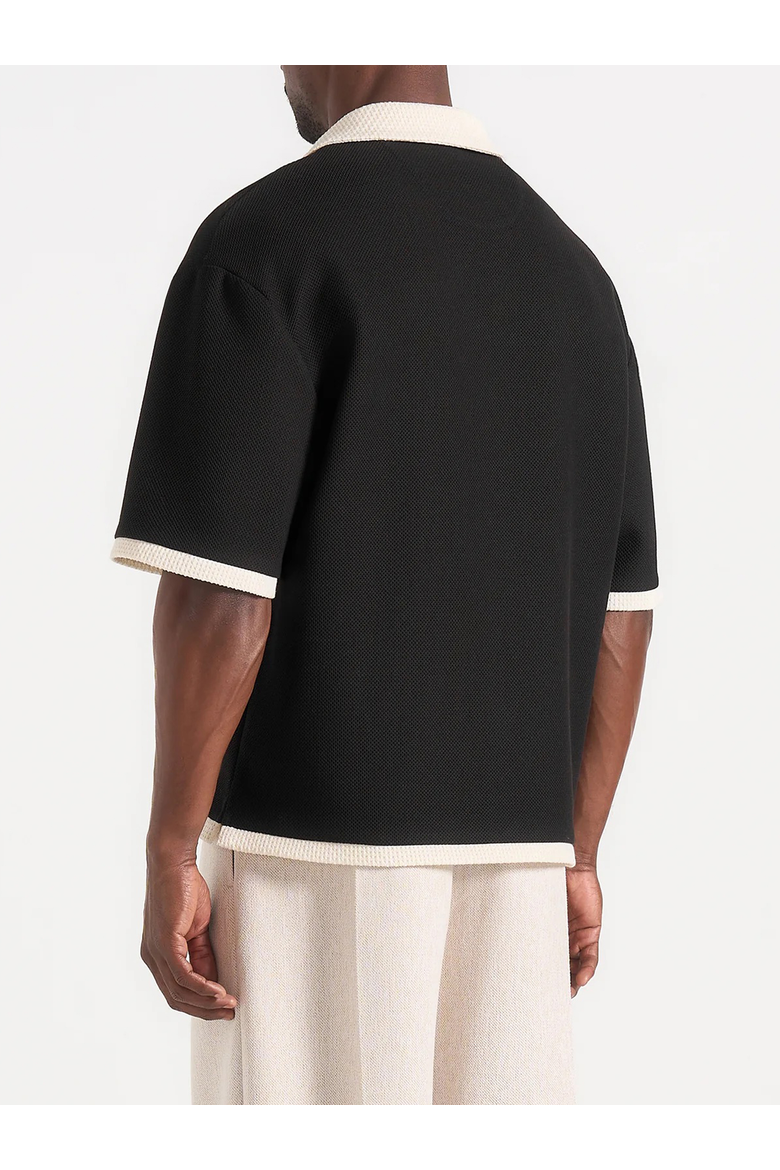Brice Boxy Crochet Detail Polo Shirt, Alternate, color, Black