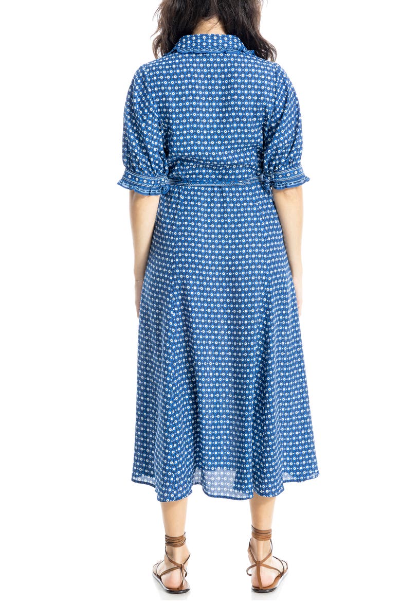 Puff Sleeve Chiffon Midi Shirtdress, Alternate, color, BLUE/ CREAM CIRCULAR DAISY