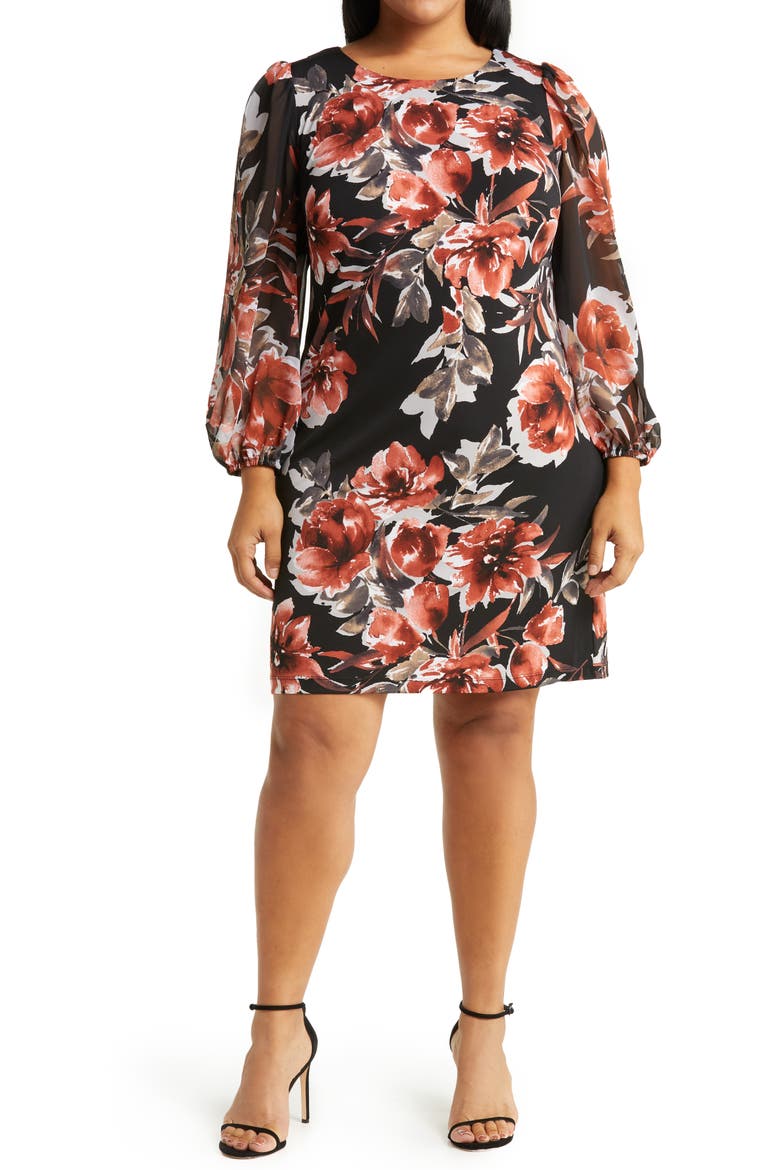 Floral Long Sleeve Dress, Main, color, SPICE