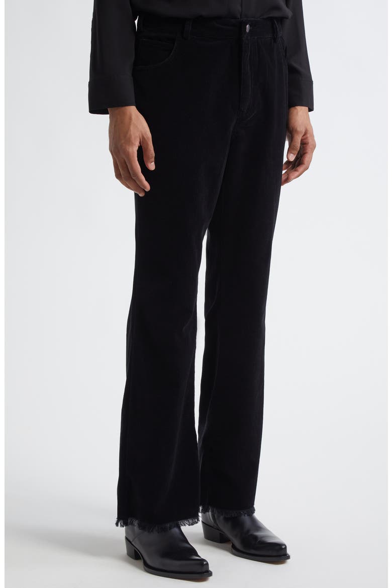 Frayed Hem Velvet Bootcut Pants, Alternate, color, BLACK