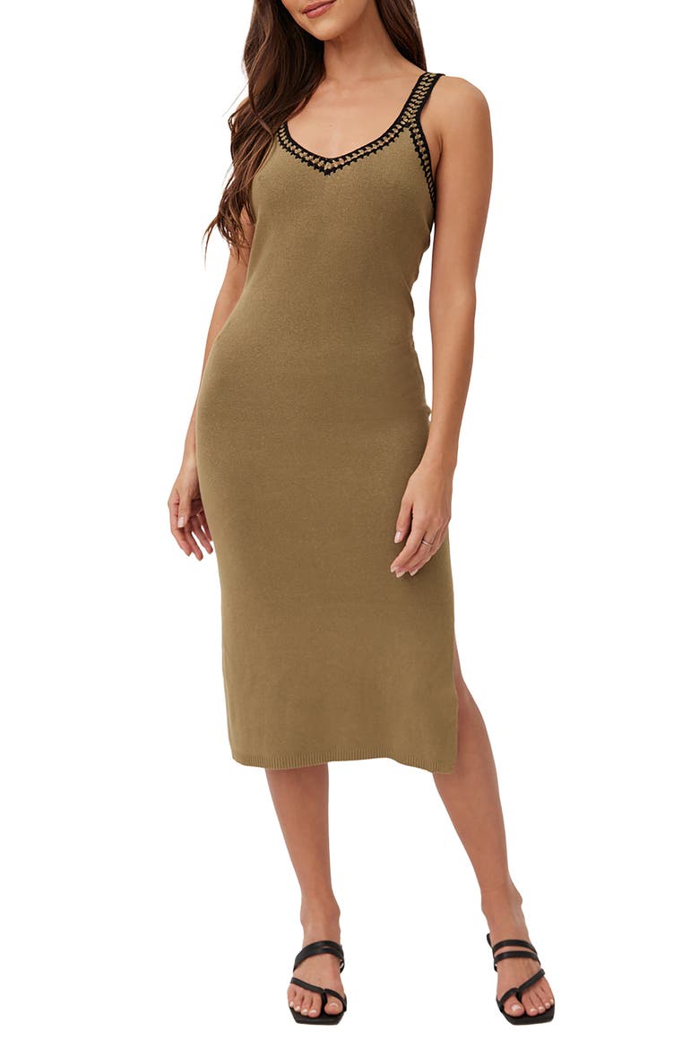 Crochet Trim Linen Blend Midi Sweater Dress, Main, color, OLIVE OASI