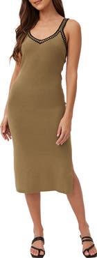 Bella Dahl Crochet Trim Linen Blend Midi Sweater Dress