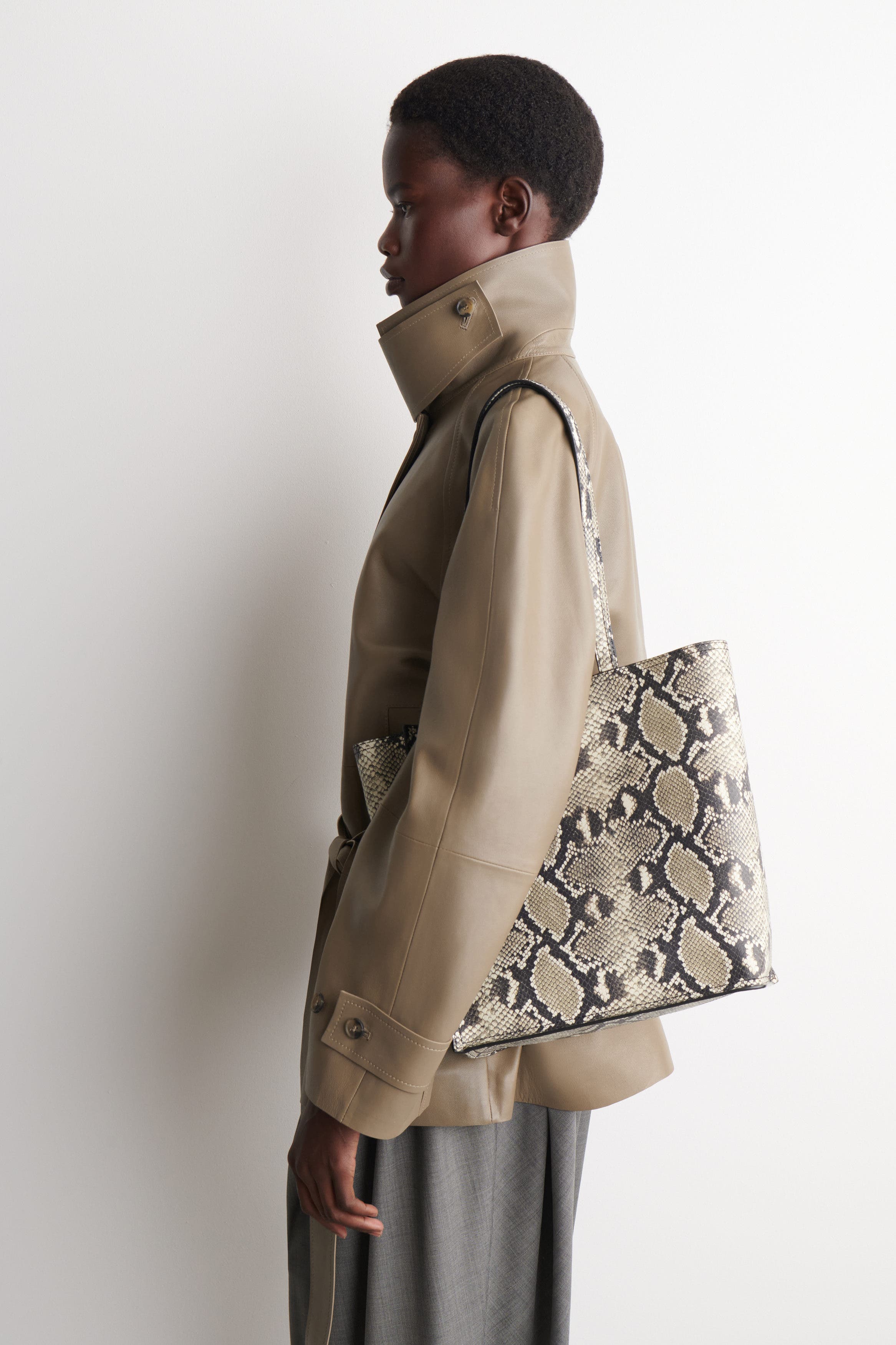 COS Townhouse Shopper Bag - Leather, Alternate, color, Beige / Snakeskin Effect