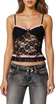 EDIKTED Ellen Sheer Lace Crop Camisole