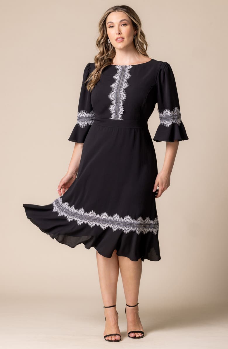 Kiyonna Villa Lace Trim Cocktail Dress, Alternate, color, Black Noir