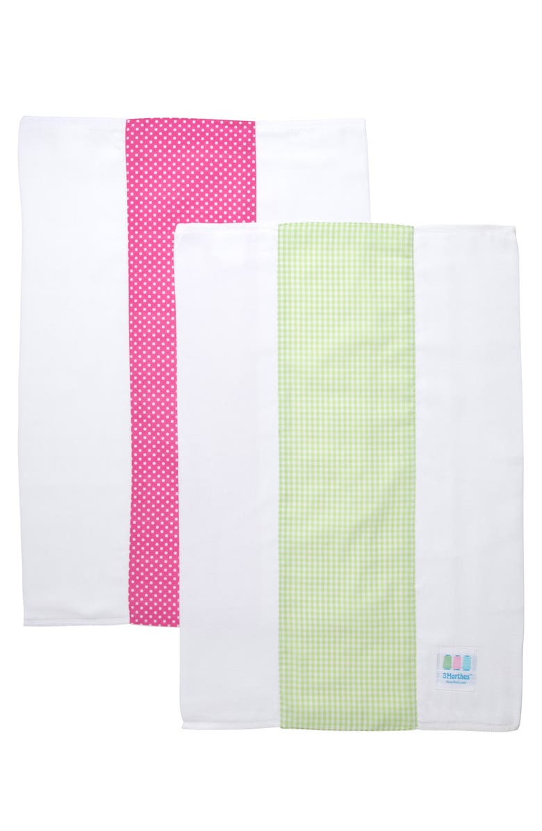 3 Marthas Dot Set of Two Burp Cloths, Alternate, color, Pink Alligator & Green Check