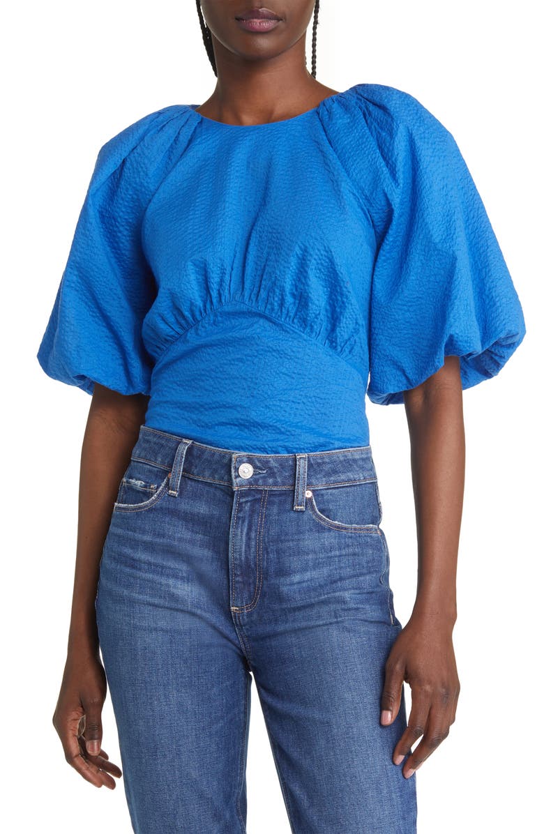 FRAME Puff Sleeve Cotton Crop Top, Main, color, 