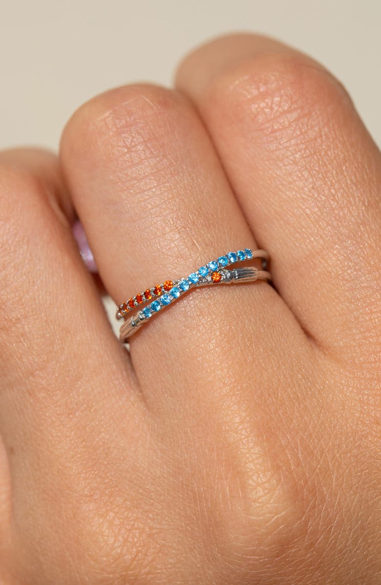Girls Crew Star Wars<sup>™</sup> Lightsaber Duel Cubic Zirconia Crossover Ring, Alternate, color, Silver