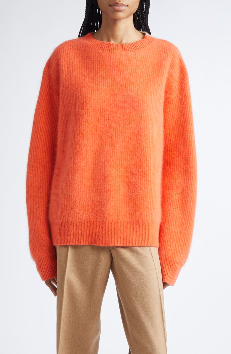 ZANKOV Halas Colorblock Rib Merino Wool & Cashmere Crewneck Sweater, Main, color, Persimmon