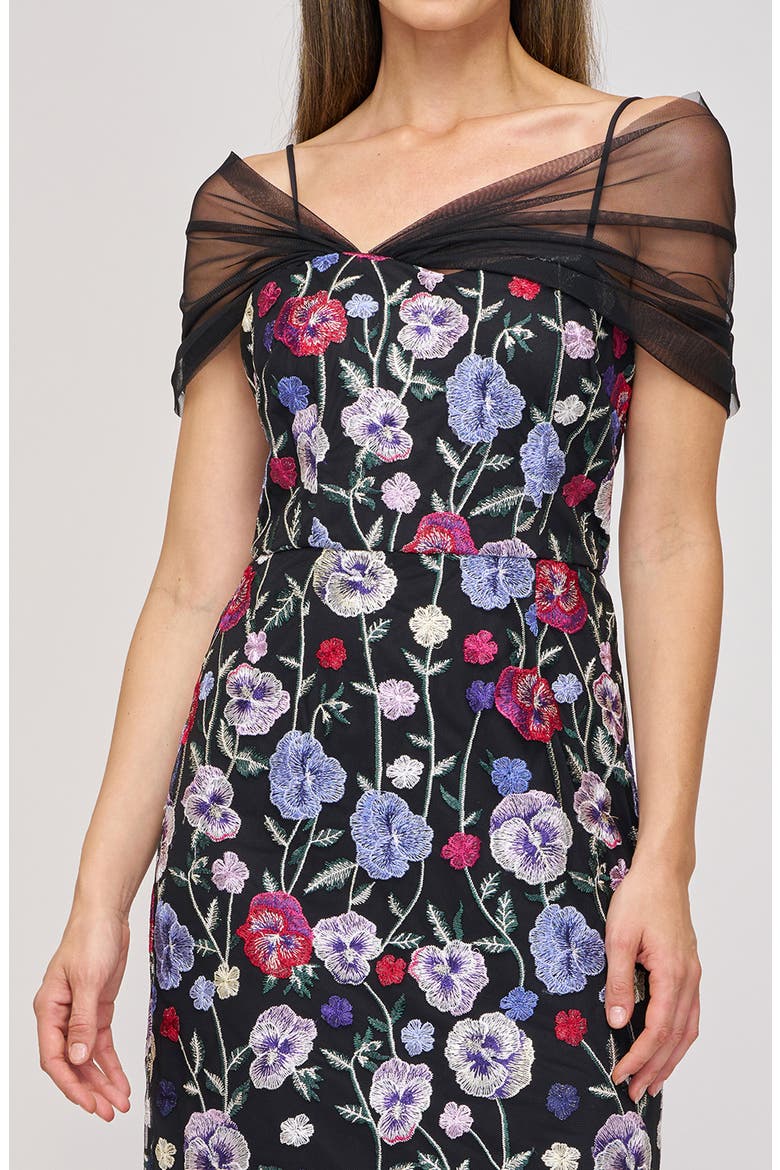 Stormi Floral Embroidery Mesh Sleeve Gown, Alternate, color, BLACK/ MULTI