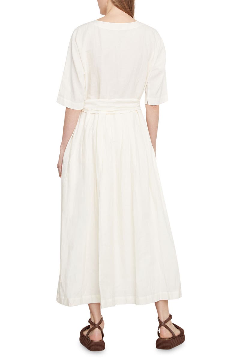 Vince Boatneck Belted Linen & Cotton Dress, Alternate, color, Optic White