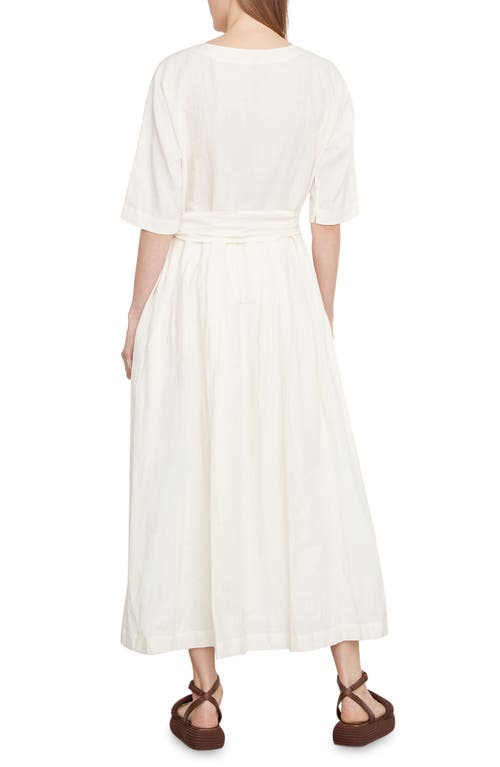VINCE VINCE BOATNECK BELTED LINEN & COTTON DRESS