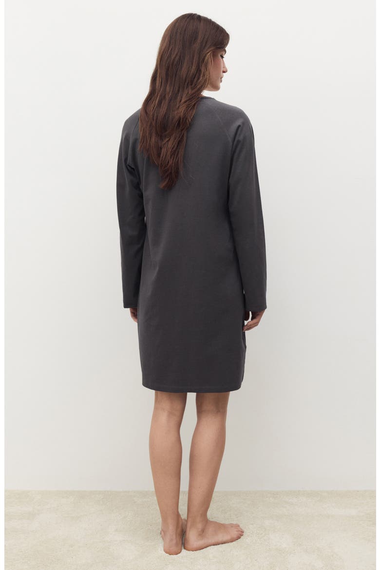 Long Sleeve Cotton Nightgown, Alternate, color, CHARCOAL