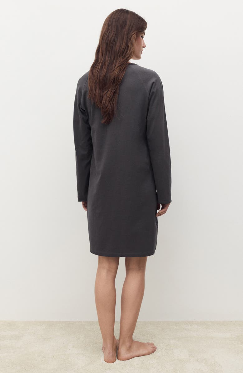 MANGO Long Sleeve Cotton Nightgown, Alternate, color, Charcoal