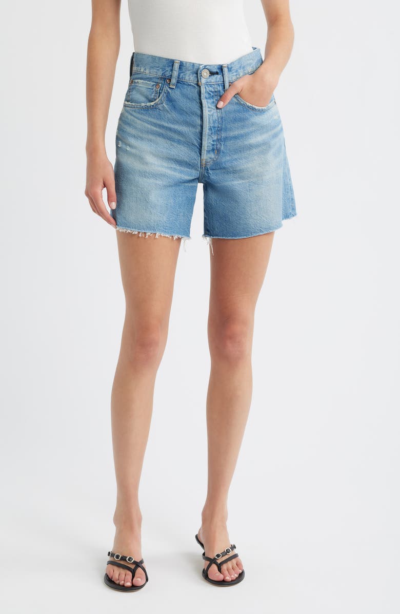 MOUSSY VINTAGE Harbeson High Waist Cutoff Denim Shorts, Main, color, Blue