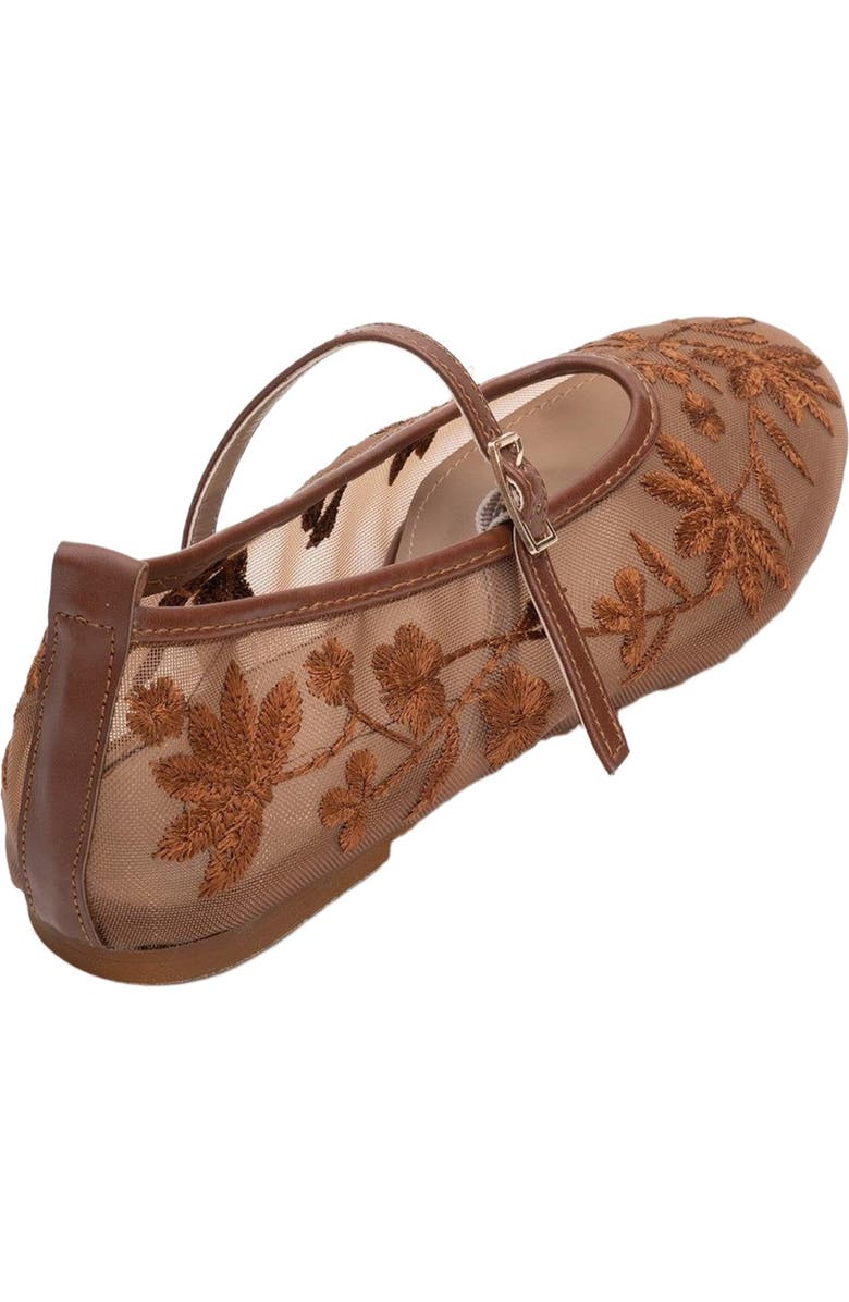 Prologue Shoes Juny Mesh Floral Embroidery Ballet Flat, Alternate, color, Cognac Faux Leather