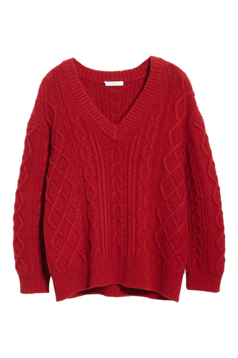 Cable Merino Wool & Cashmere Blend Sweater, Alternate, color, CHERRY