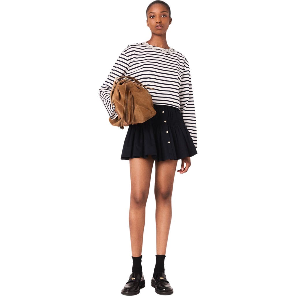 Maje Striped Long-sleeved T-shirt In White