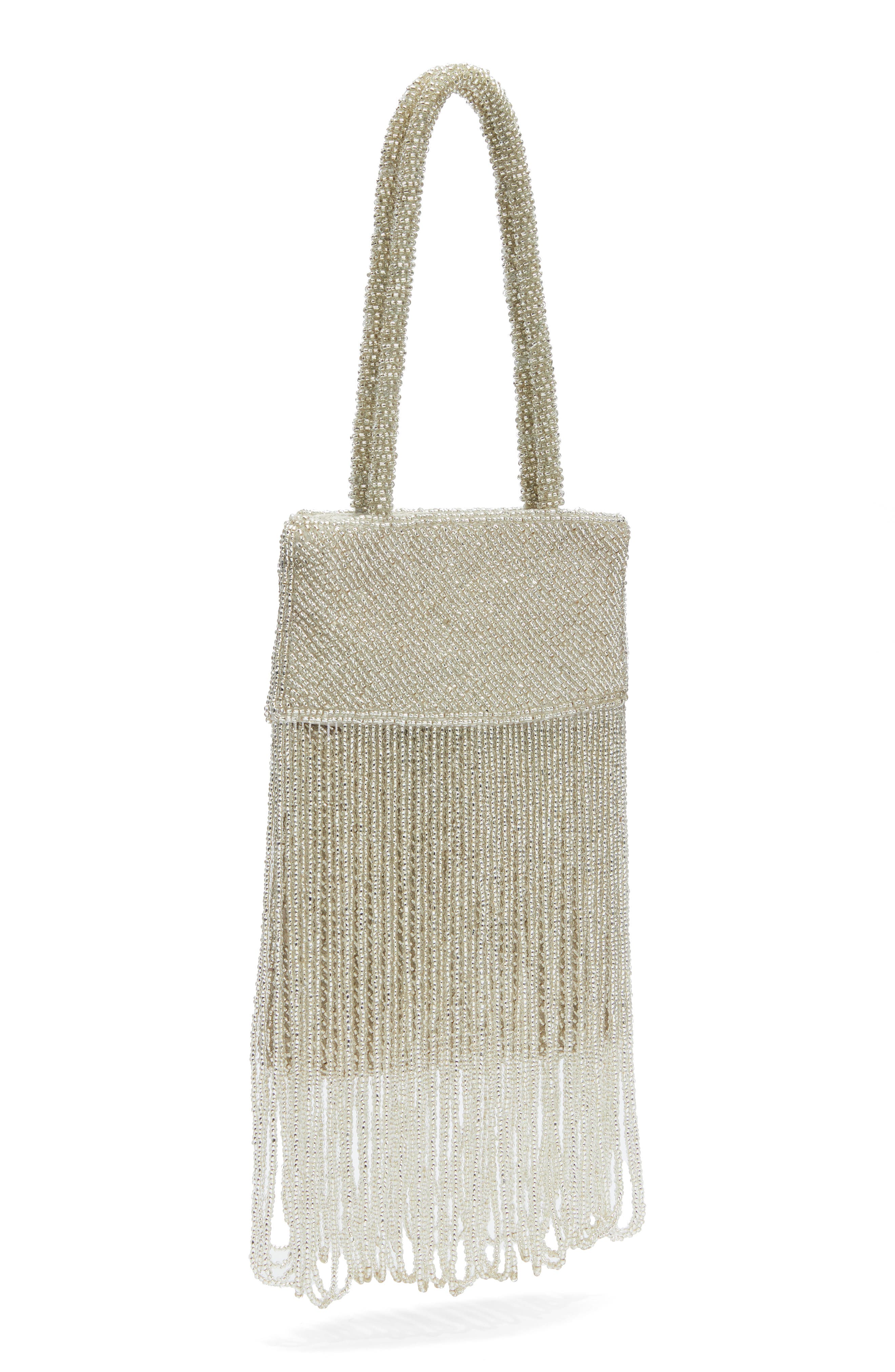Mini Valentina Beaded Bag, Alternate, color, SILVER BEADED