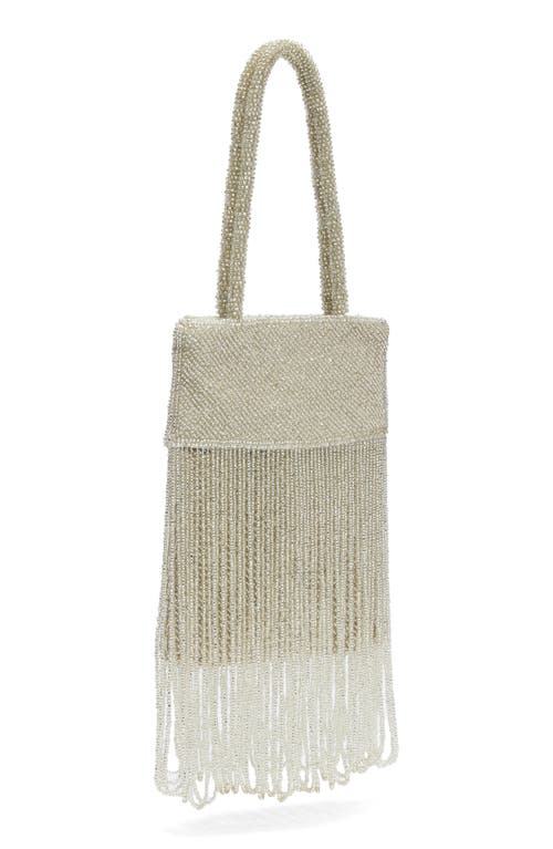 Reformation Valentina Mini Beaded Satin Shoulder Bag In Neutral