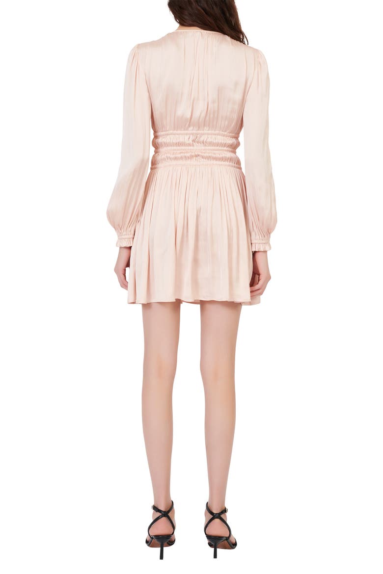 Smocked Long Sleeve Satin Minidress, Alternate, color, NUDE