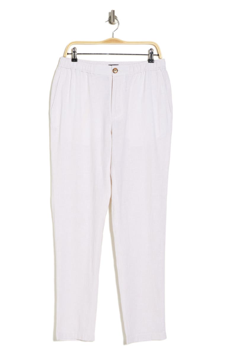 14th & Union Elastic Waist Linen Blend Trim Fit Pants, Alternate, color, Grey- White Eoe