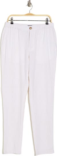 Elastic Waist Linen Blend Trim Fit Pants
