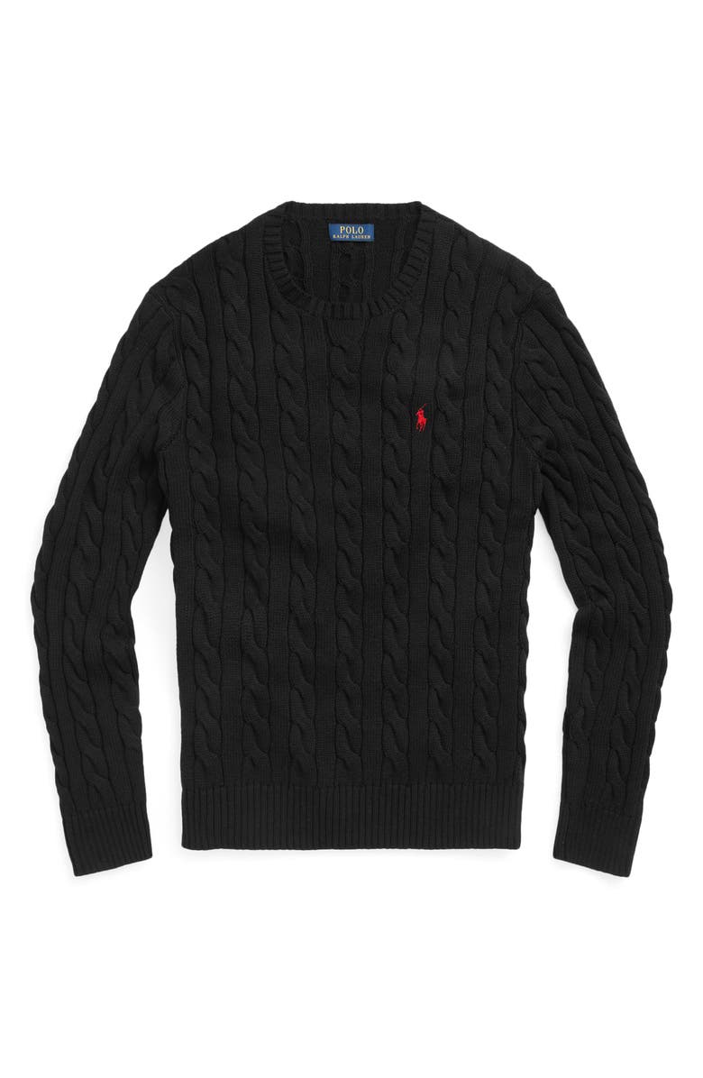 Polo Ralph Lauren Cable Knit Cotton Crewneck Sweater, Alternate, color, Polo Black