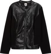 AK ANNE KLEIN Faux Leather Mixed Media Jacket