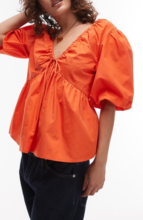 Cotton Poplin Puff Sleeve Top
