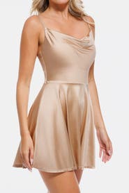 Popilush Sequin Cowl Neck Cocktail & Party Fit & Flare Shapewear Mini Dress