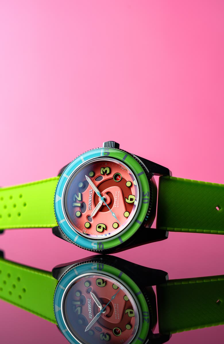 SPINNAKER Fleuss 'SpongeBob SquarePants<sup>™</sup>' Automatic Silicone Strap Watch, 43mm, Alternate, color, 