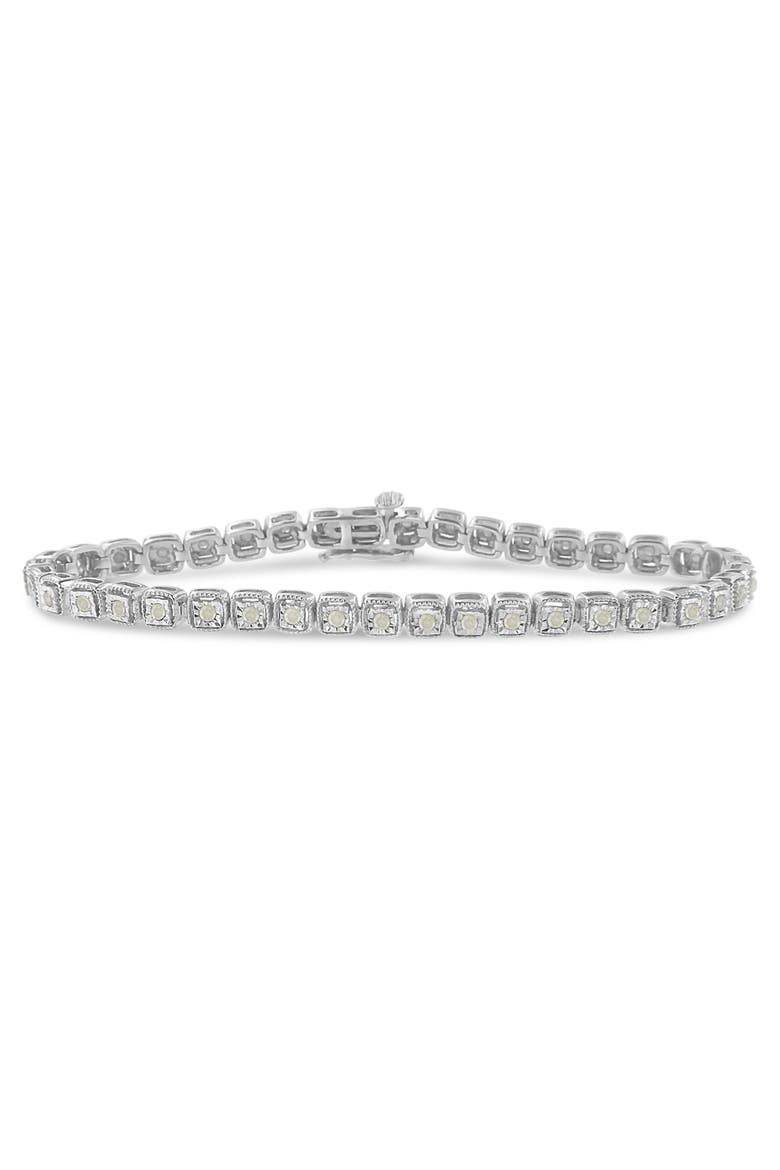 Silver 1.0 Cttw Diamond Miracle-Set Square Milgrain Link Tennis Bracelet, Main, color, Silver