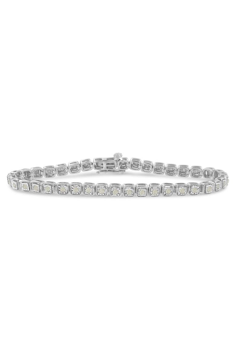 Haus of Brilliance Silver 1.0 Cttw Diamond Miracle-Set Square Milgrain Link Tennis Bracelet, Main, color, Silver