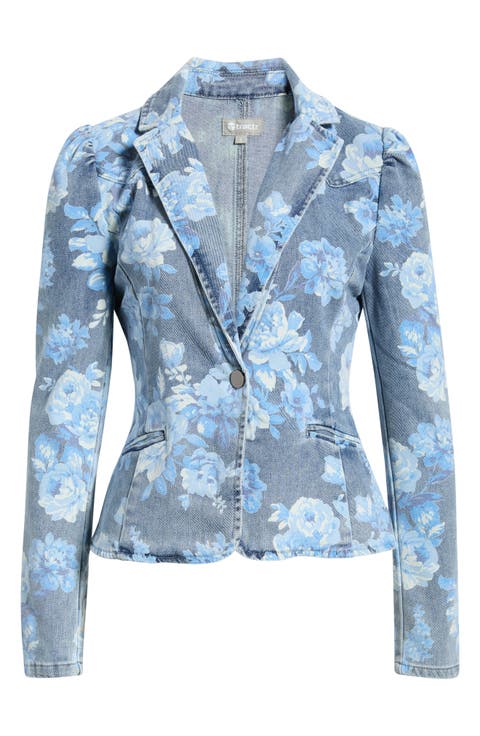 Floral Puff Sleeve Denim Jacket