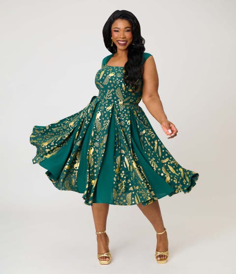Plus Size Square Neck Sleeveless Godet Swing Dress