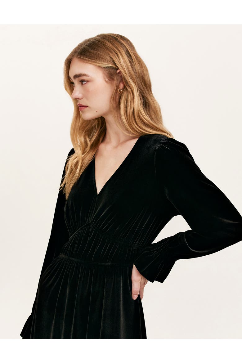 Laila Velvet V Neck Midi Waisted Dress, Alternate, color, Black