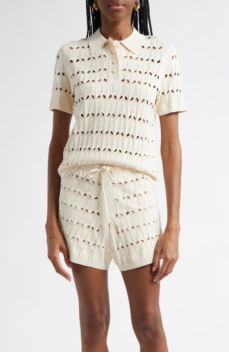 Zimmermann Rhiannon Pointelle Sweater Polo, Main, color, Cream