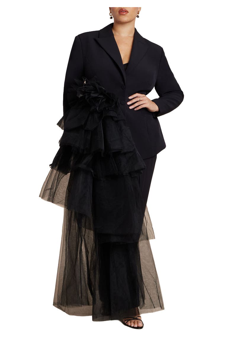 Dramatic Tiered Tulle Blazer, Main, color, BLACK ONYX
